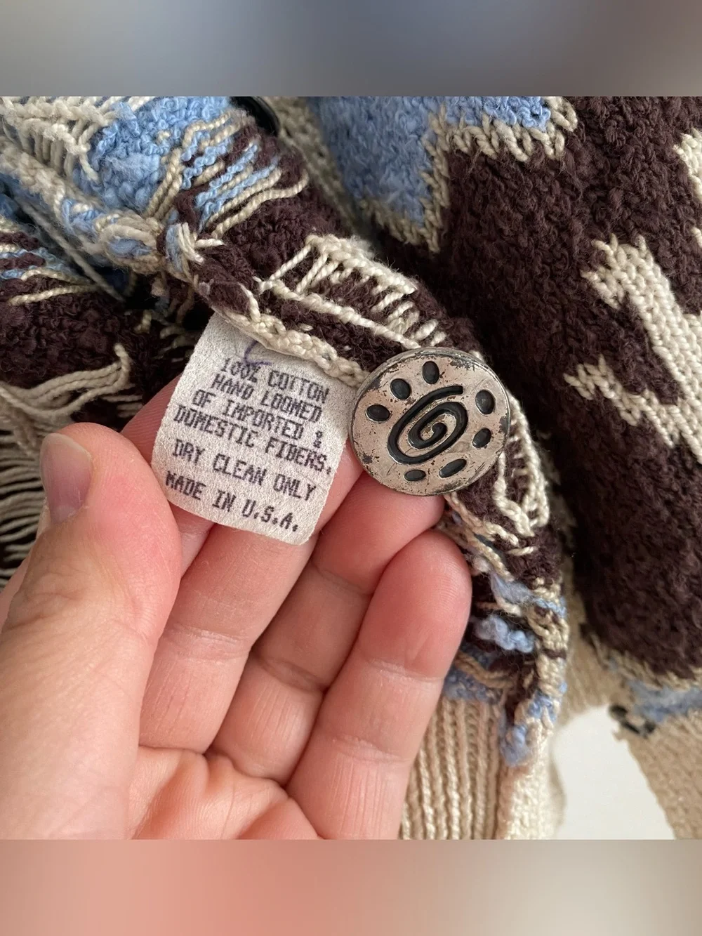 Vintage Felizzi hieroglyphic parietal art hand loomed knitted cardigan sweater - Picture 3 of 16
